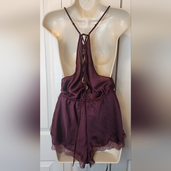 VICTORIA'S SECRET Burgandy Core Satin Side Tie Romper Size Small Lace - Picture 5 of 8